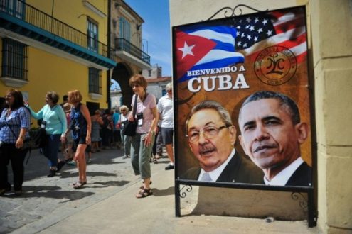 Affiche des deux présidents pour un sommet de paix entre les USA et La Havana