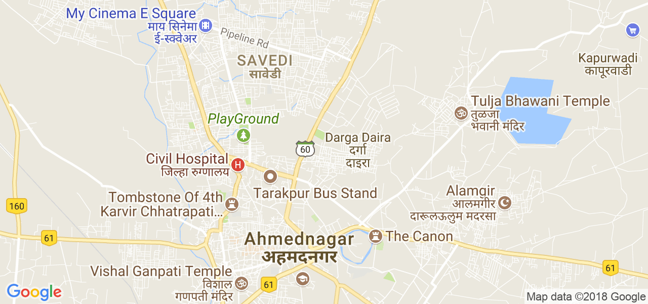 map of the city of Ahmednagar