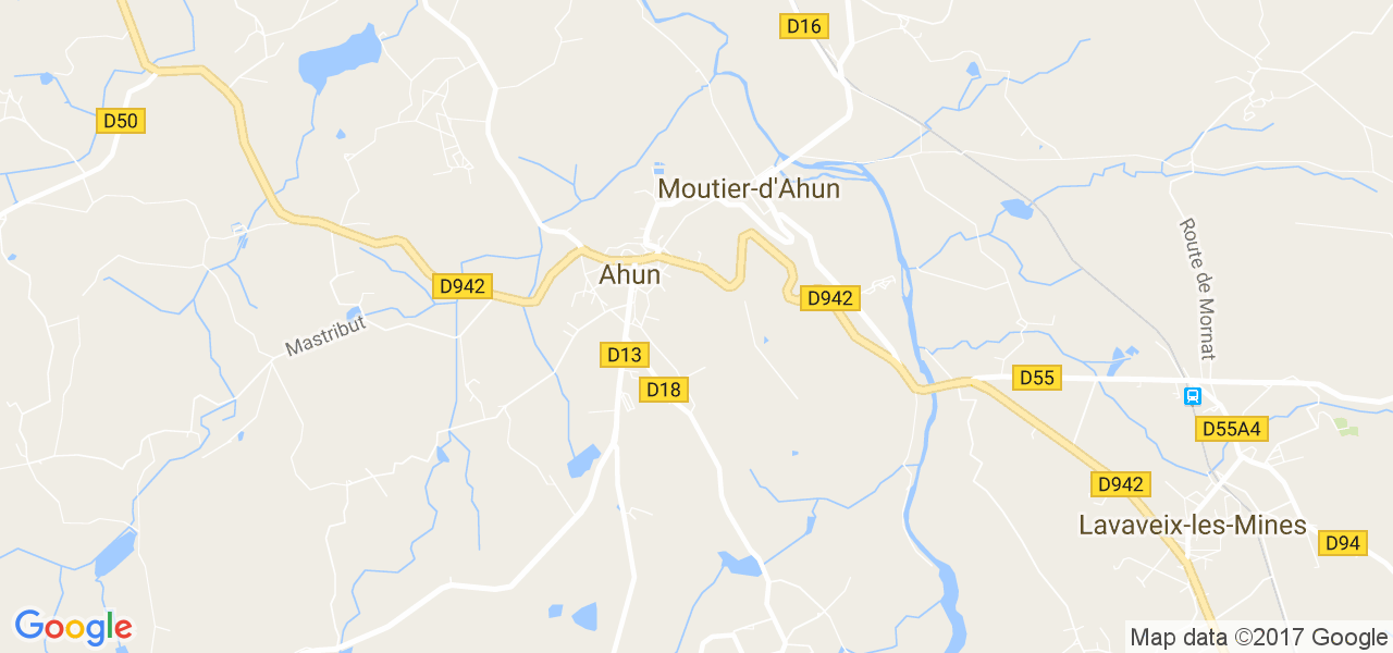 map de la ville de Ahun