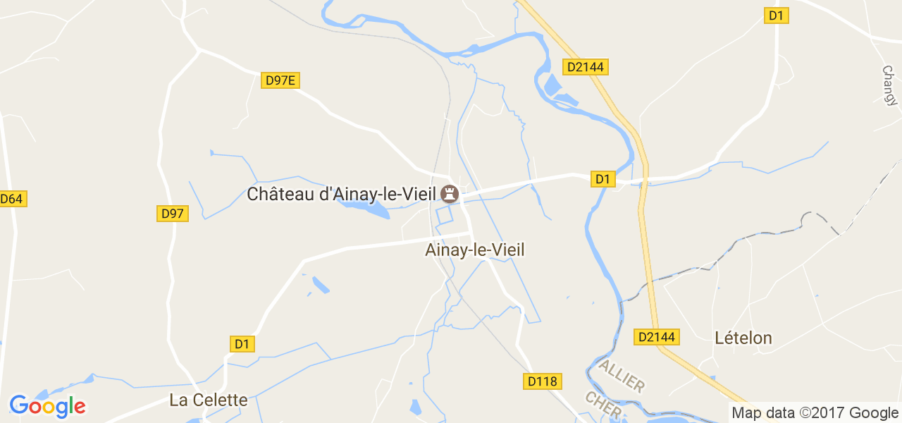 map de la ville de Ainay-le-Vieil