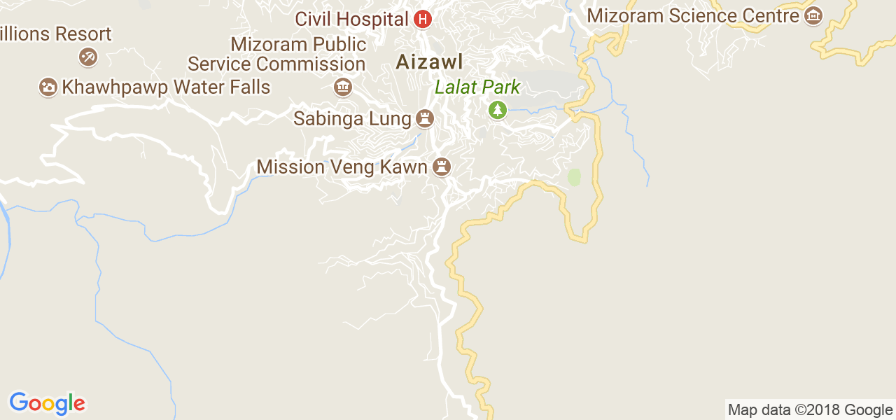 map of the city of Aizawl