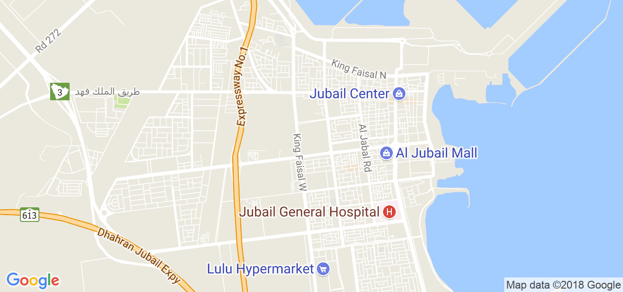 map of the city of Al Jubayl