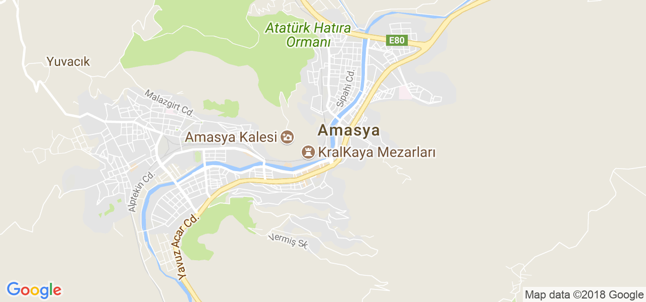 map of the city of Amasya