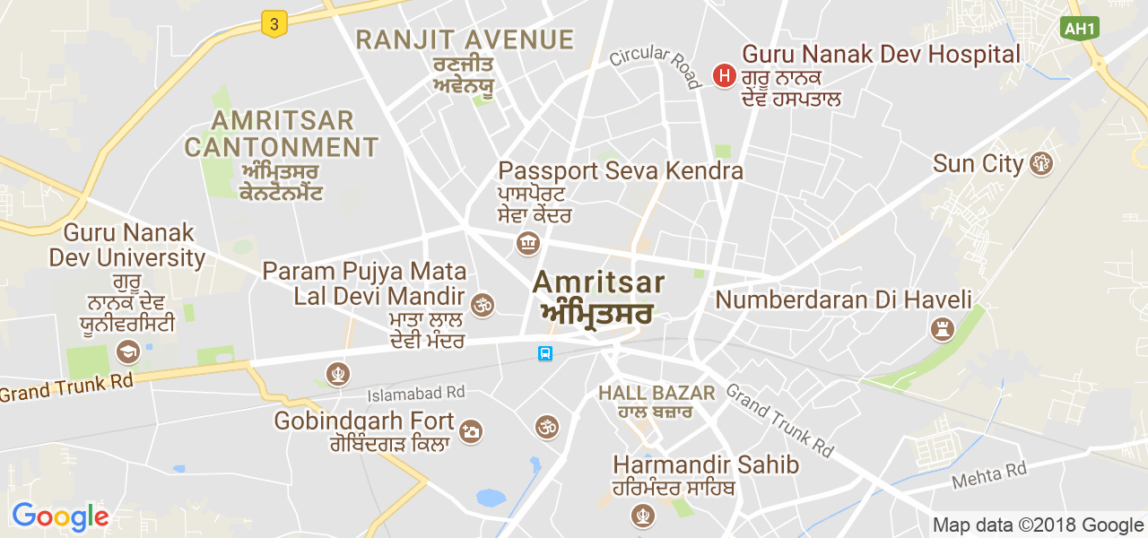 map of the city of Amritsar