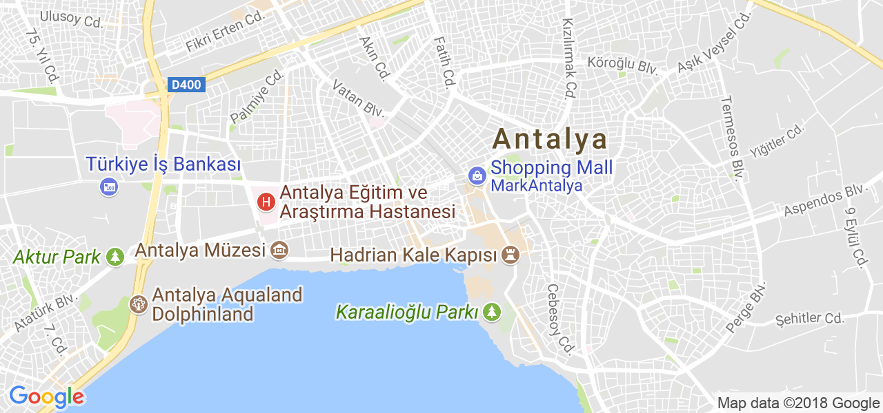 map of the city of Antalya