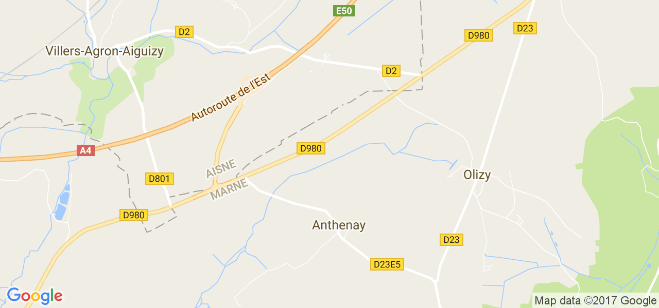 map de la ville de Anthenay