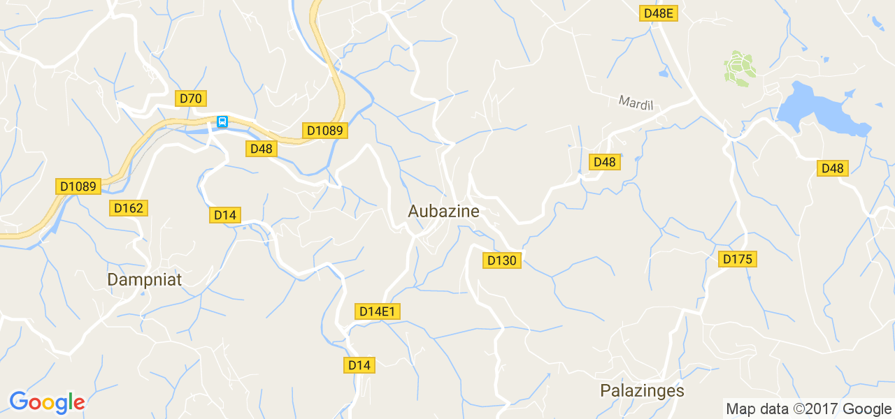 map de la ville de Aubazines