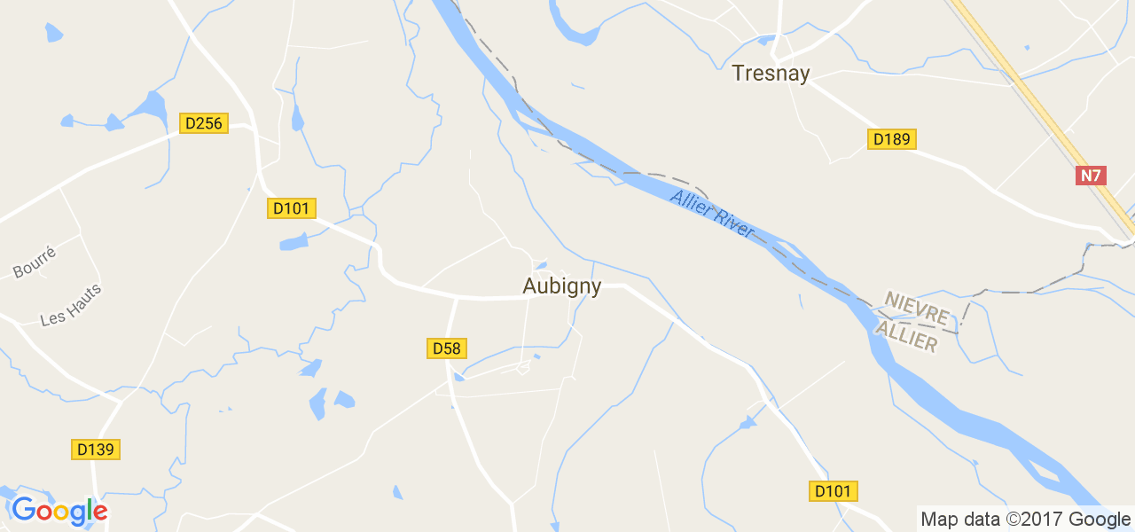 map de la ville de Aubigny