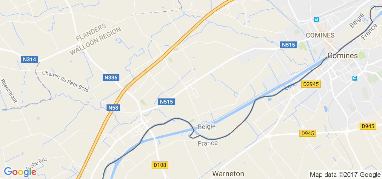 map de la ville de Bas-Warneton