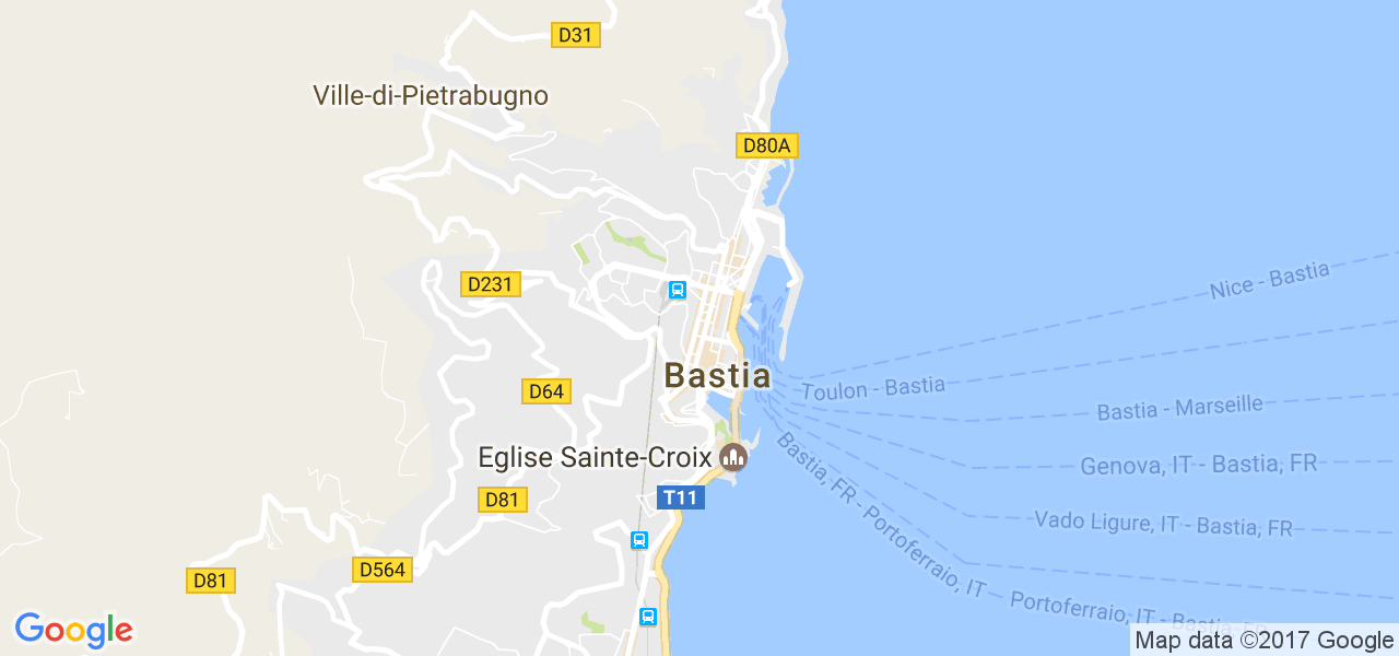 map de la ville de Bastia