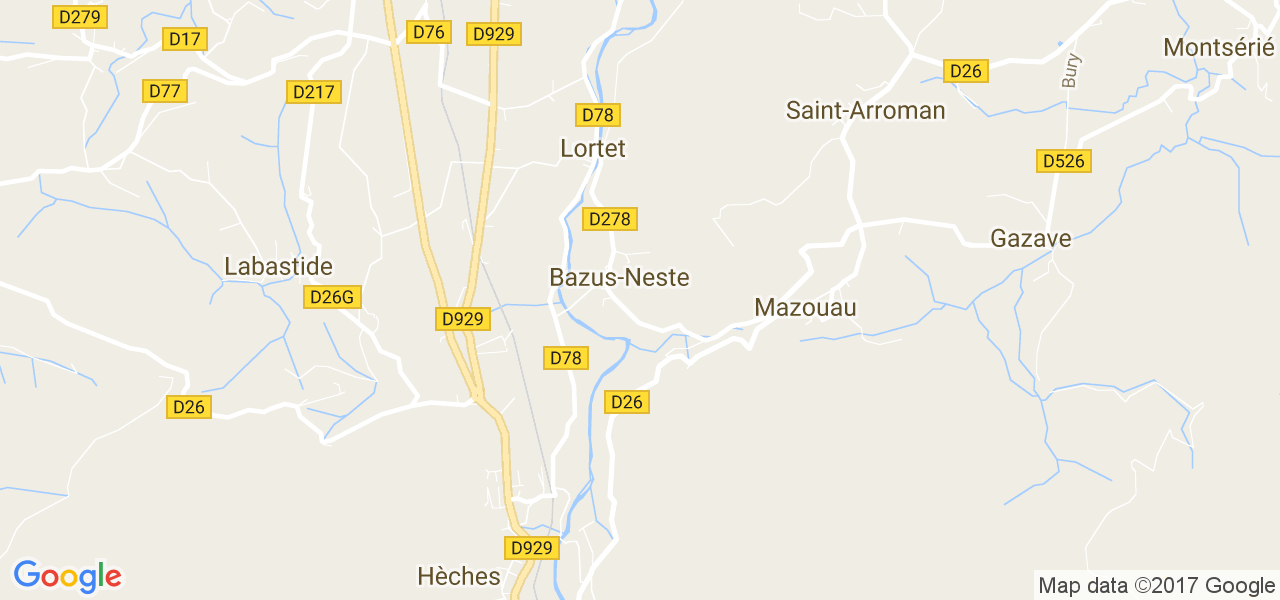 map de la ville de Bazus-Neste