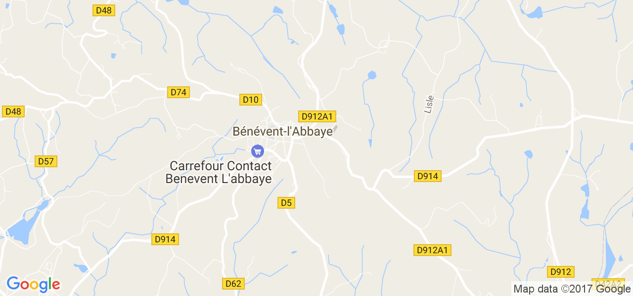 map de la ville de Bénévent-l'Abbaye