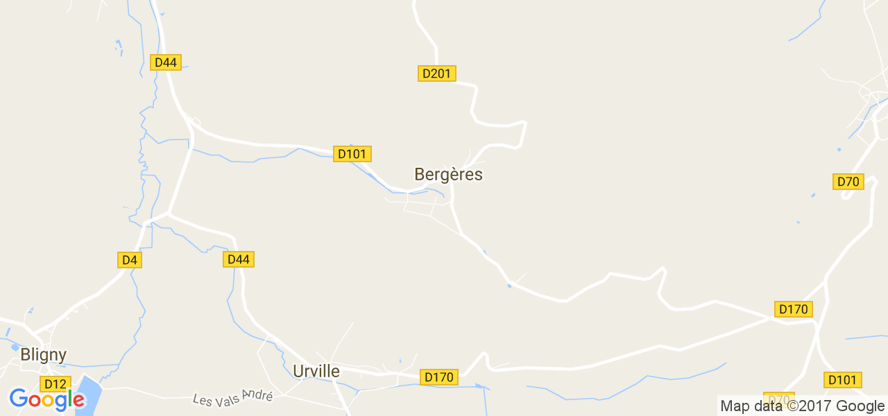 map de la ville de Bergères