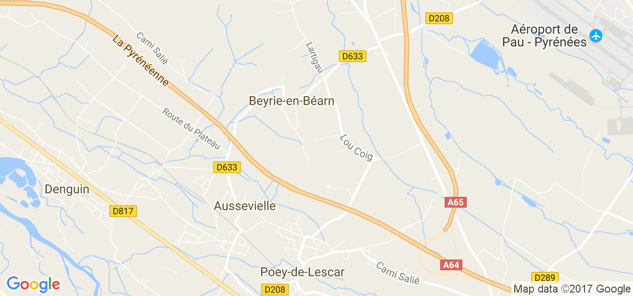 map de la ville de Beyrie-en-Béarn