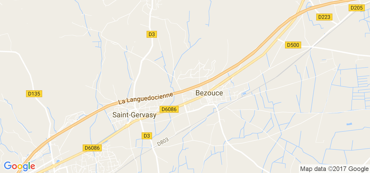 map de la ville de Bezouce