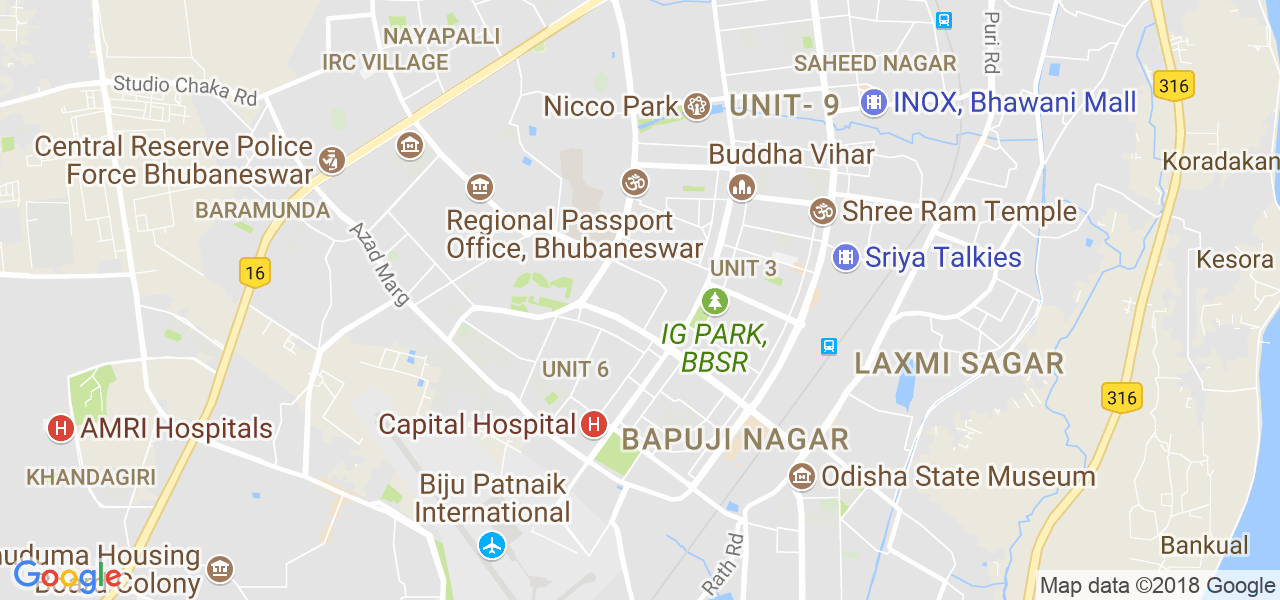 map of the city of Bhubaneshwar