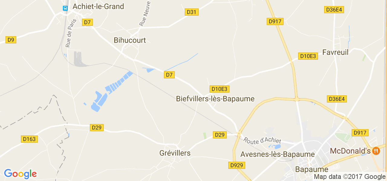 map de la ville de Biefvillers-lès-Bapaume