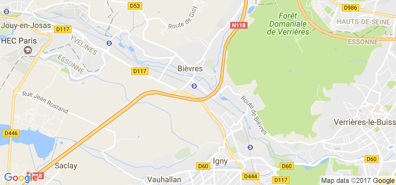 map de la ville de Bièvres