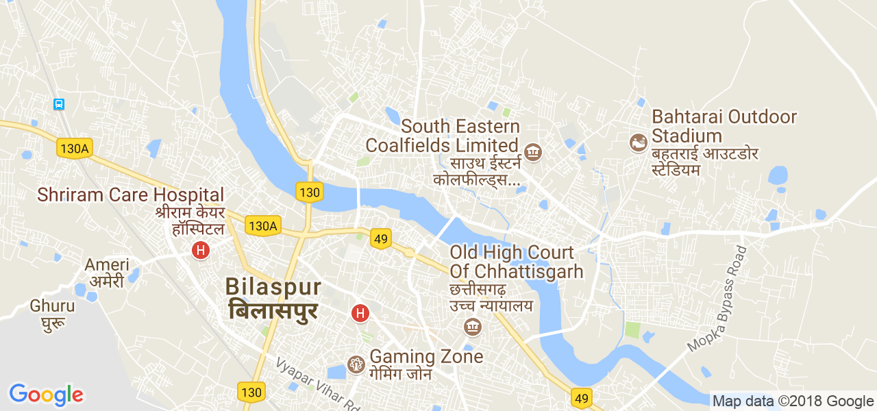 map of the city of Bilaspur