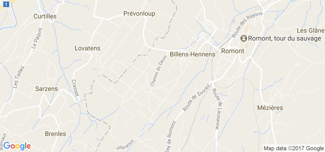 map de la ville de Billens-Hennens