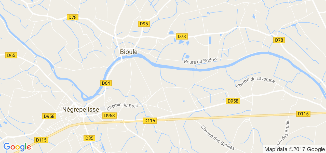 map de la ville de Bioule