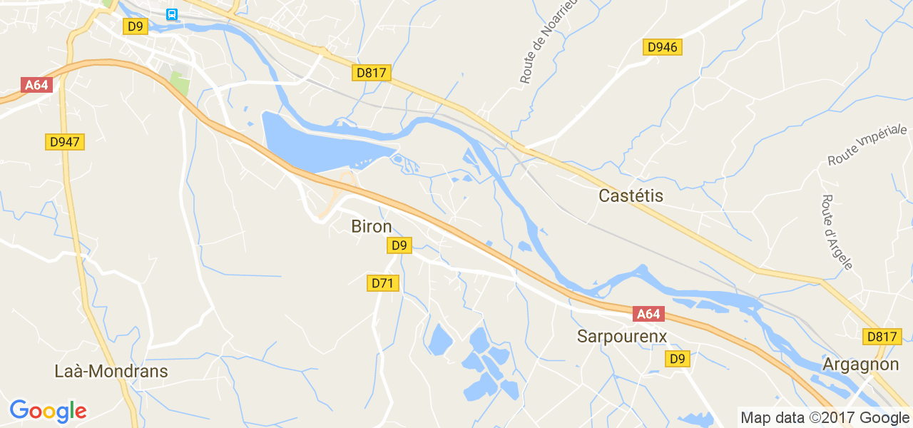 map de la ville de Biron