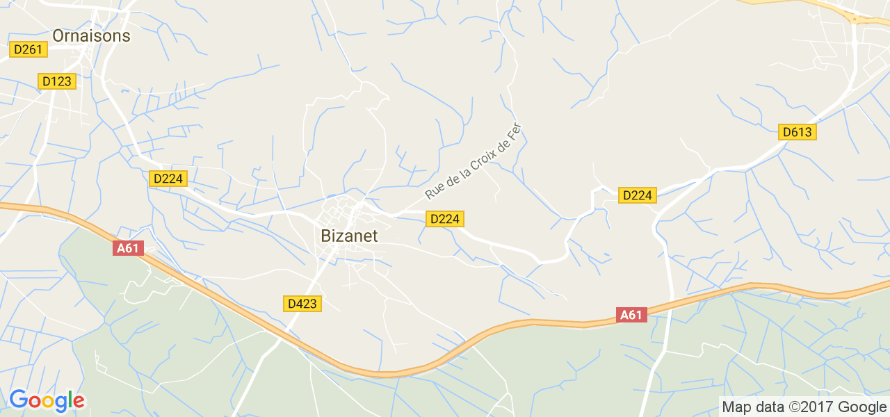 map de la ville de Bizanet