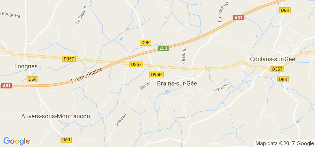 map de la ville de Brains-sur-Gée