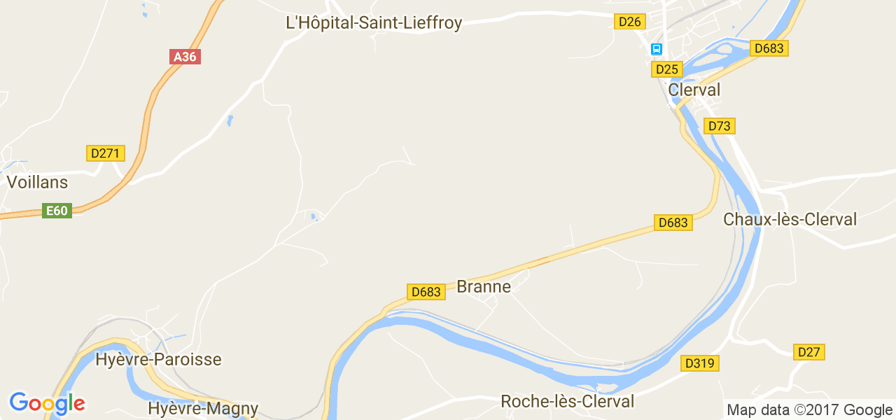 map de la ville de Branne