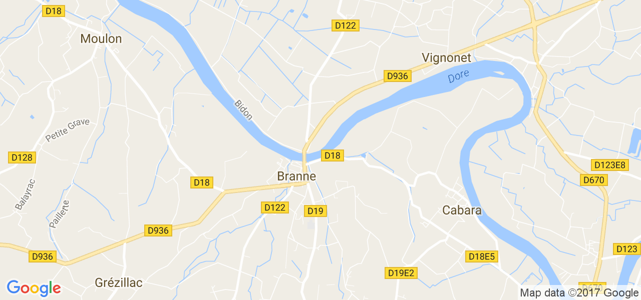 map de la ville de Branne