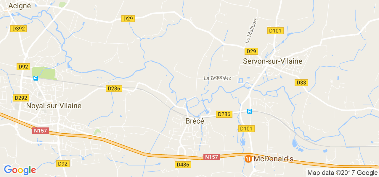 map de la ville de Brécé