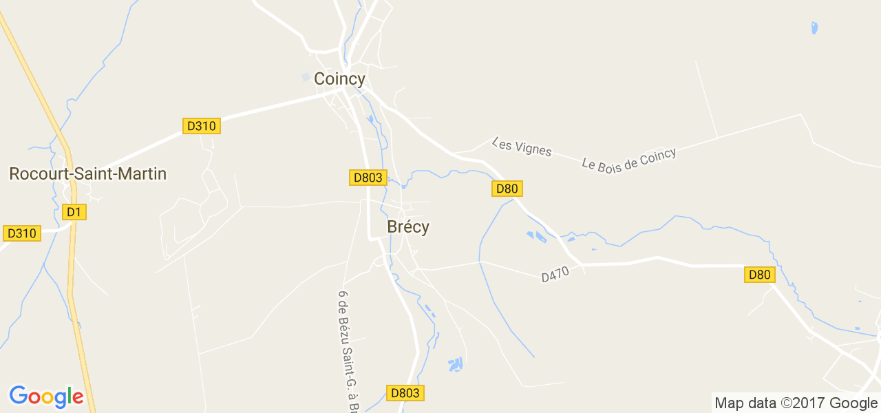 map de la ville de Brécy