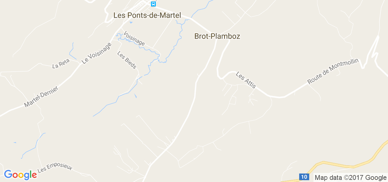 map de la ville de Brot-Plamboz