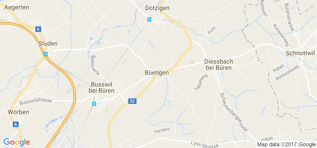 map de la ville de Büetigen