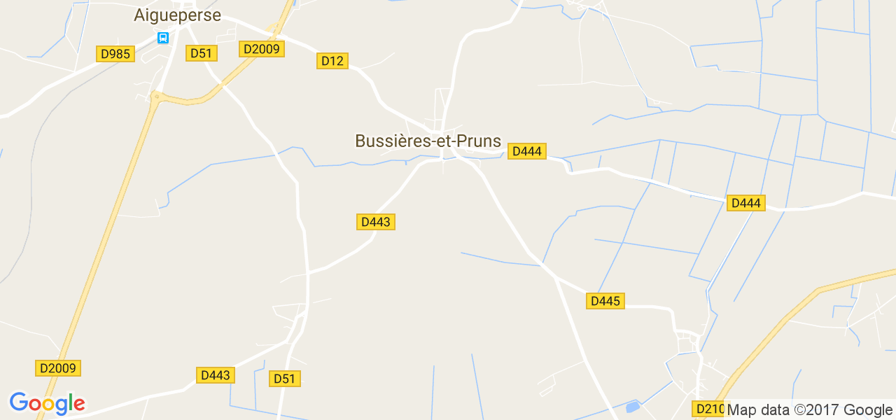 map de la ville de Bussières-et-Pruns