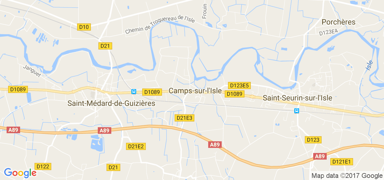 map de la ville de Camps-sur-l'Isle