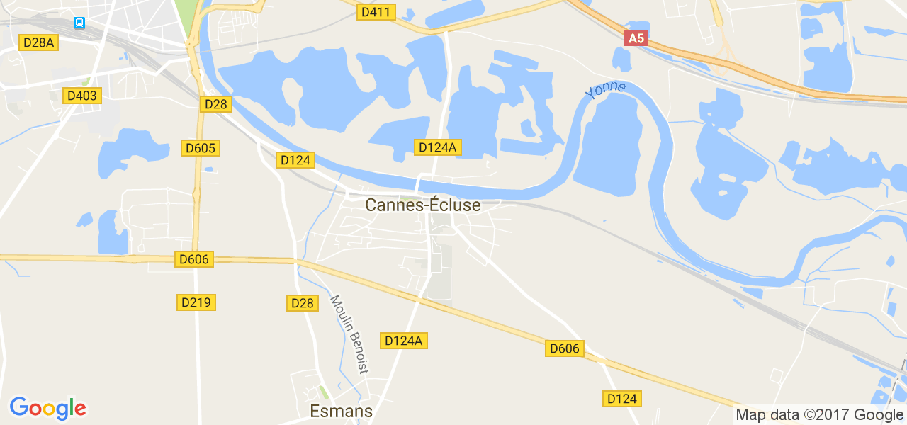 map de la ville de Cannes-Écluse