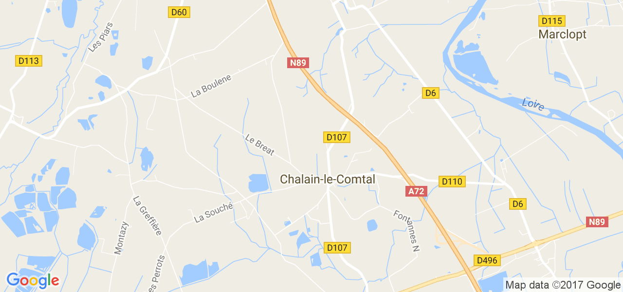 map de la ville de Chalain-le-Comtal