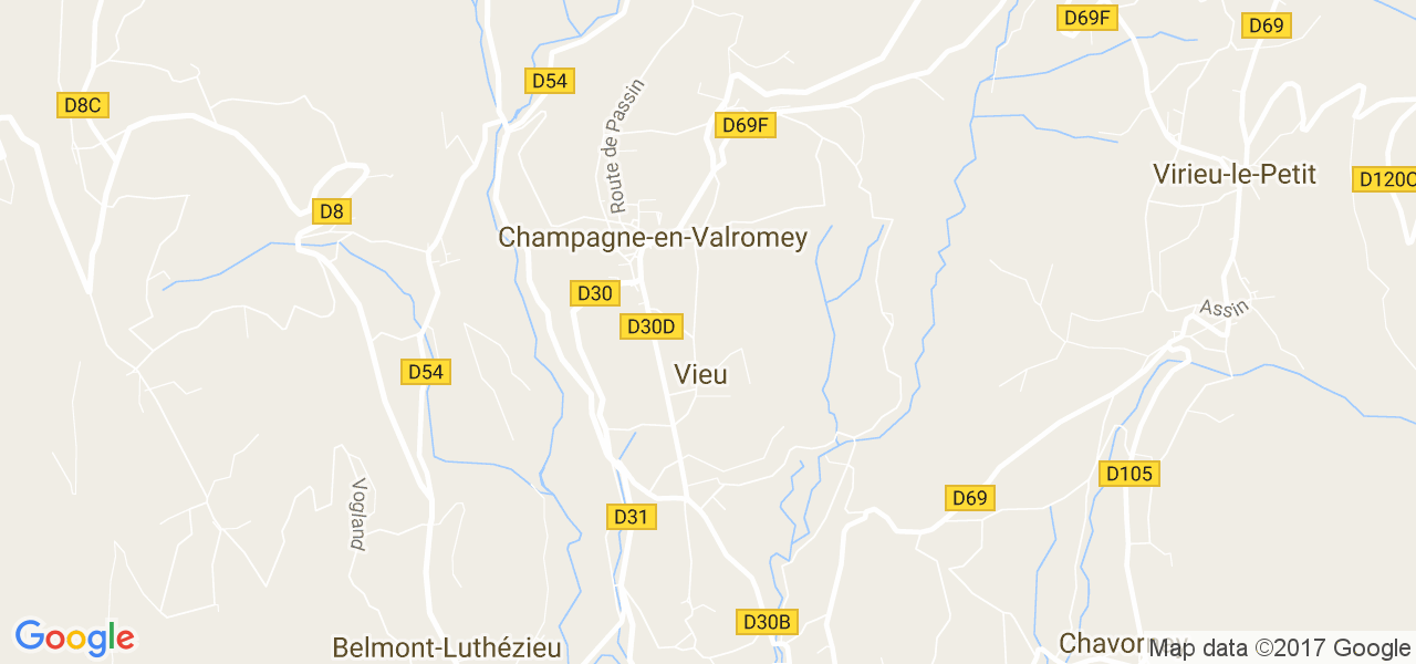 map de la ville de Champagne-en-Valromey