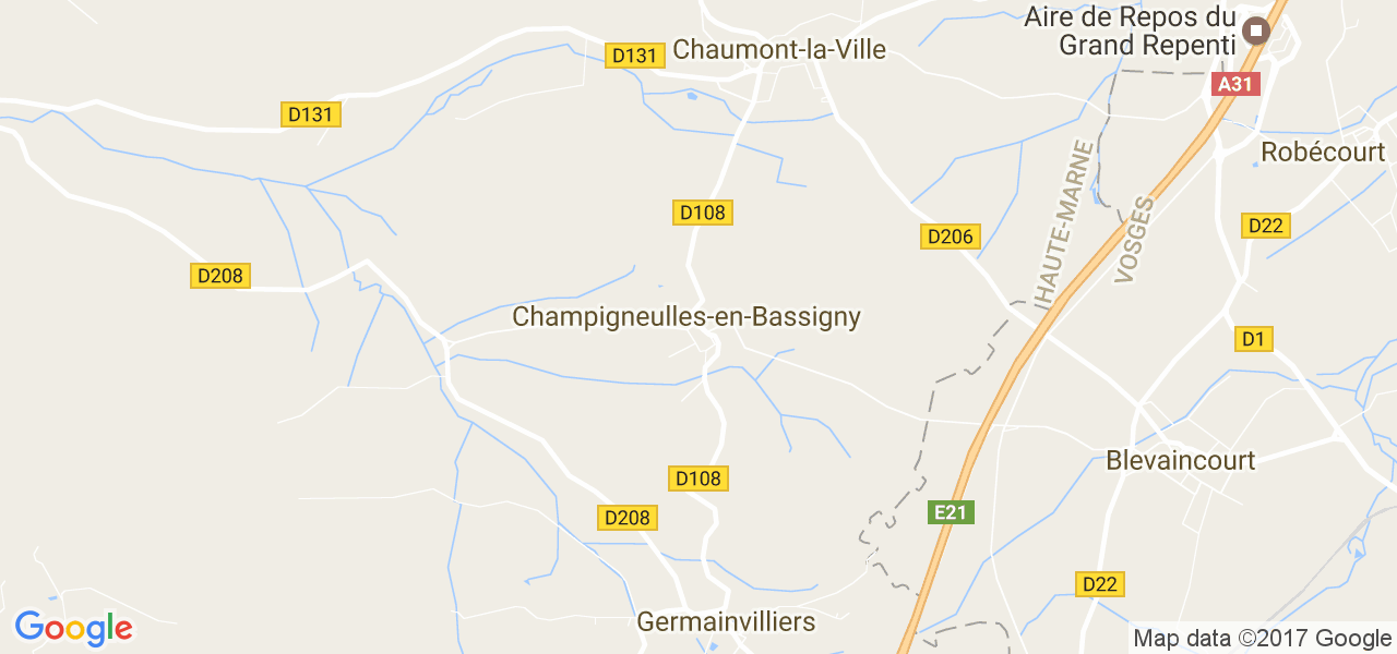 map de la ville de Champigneulles-en-Bassigny