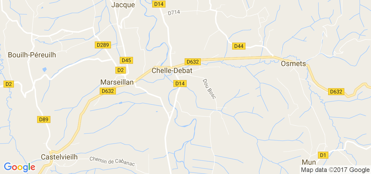 map de la ville de Chelle-Debat