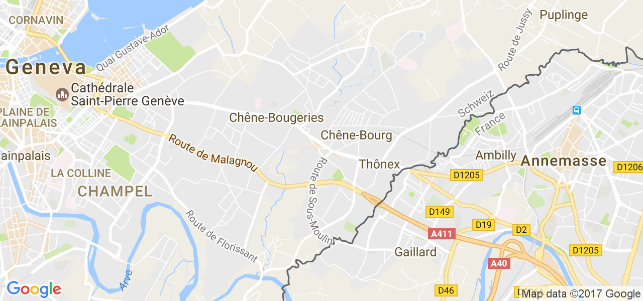 map de la ville de Chêne-Bourg