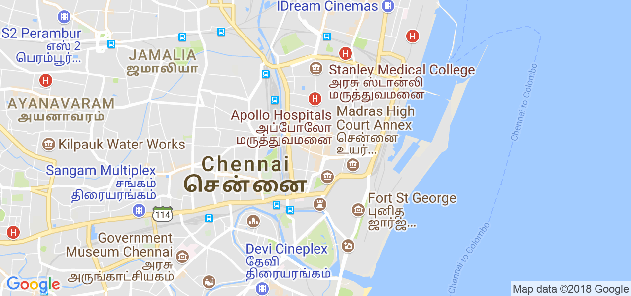 map of the city of Chennai