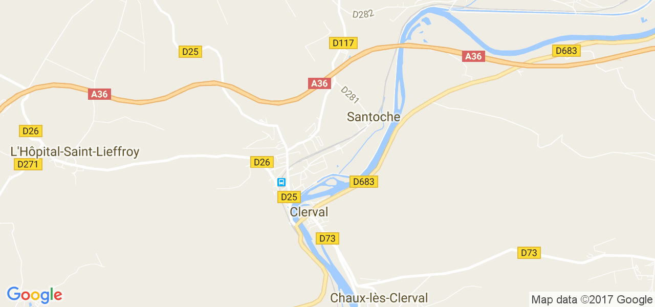 map de la ville de Clerval