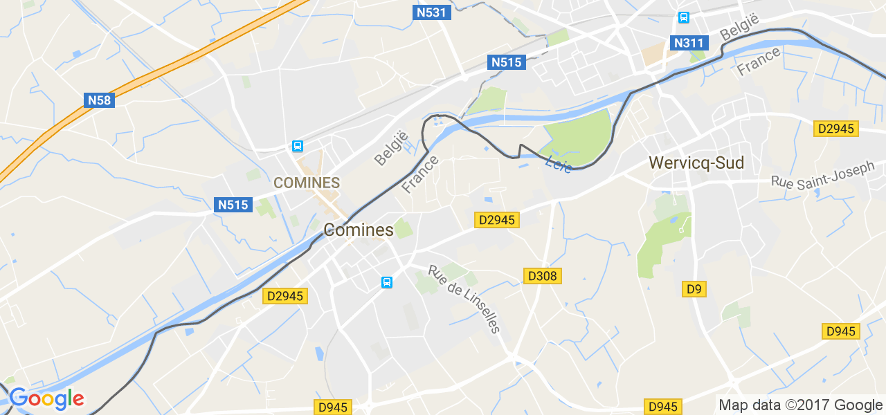 map de la ville de Comines