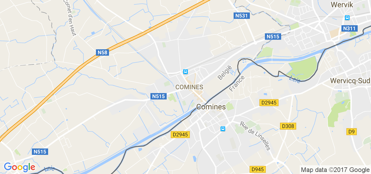 map de la ville de Comines