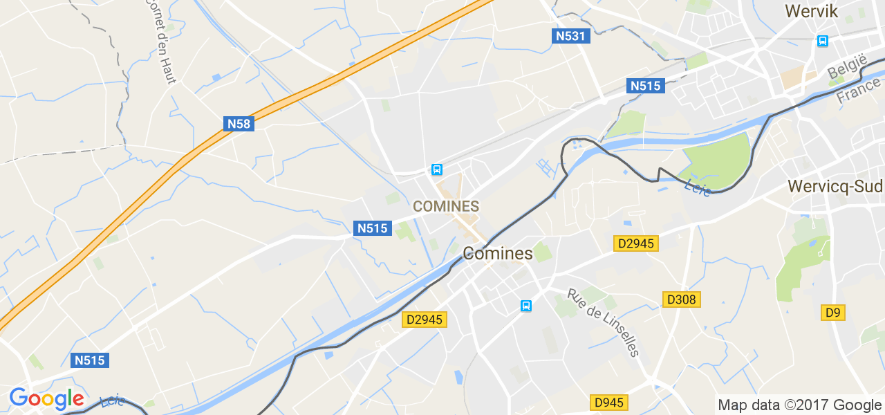 map de la ville de Comines-Warneton