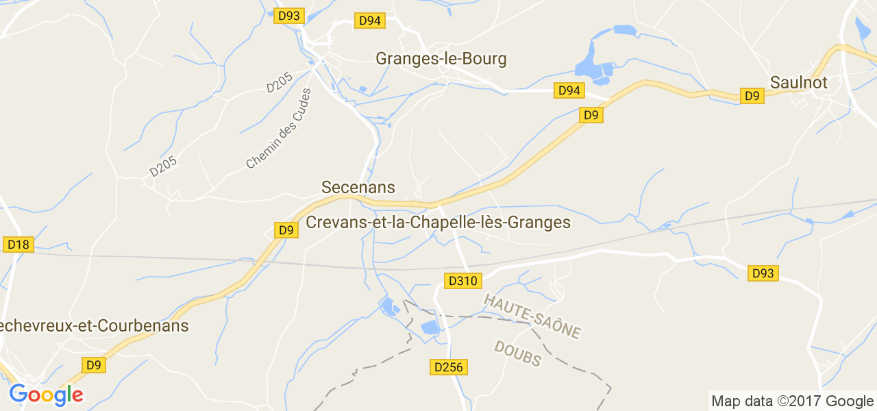 map de la ville de Crevans-et-la-Chapelle-lès-Granges