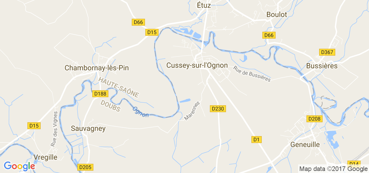 map de la ville de Cussey-sur-l'Ognon