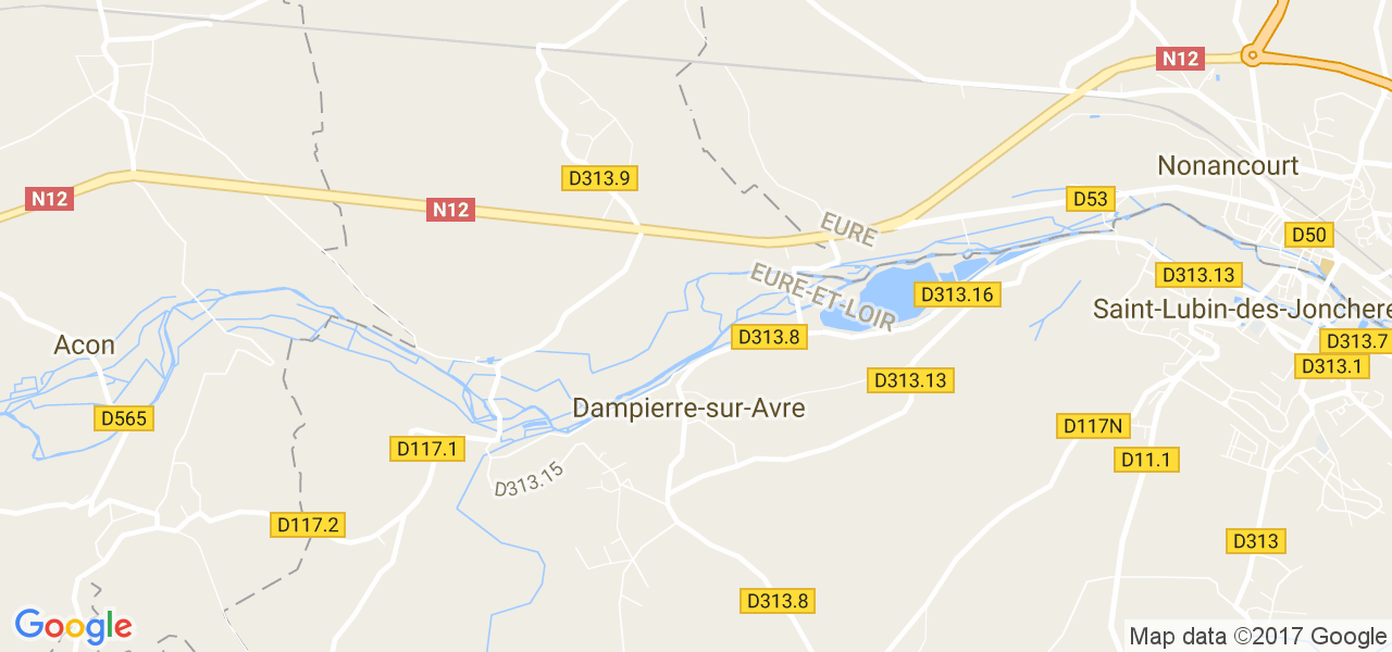 map de la ville de Dampierre-sur-Avre